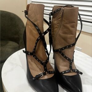 Valentino Garavani Black and Cream Heeled Boots